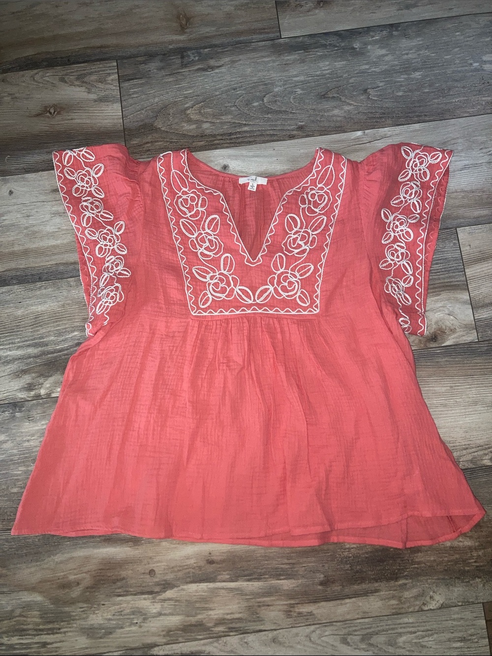 Easel LA Pink Floral Embroidered Top Size L